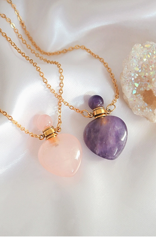 Heart Crystals Bottles | 24K Natural Crystals Necklaces