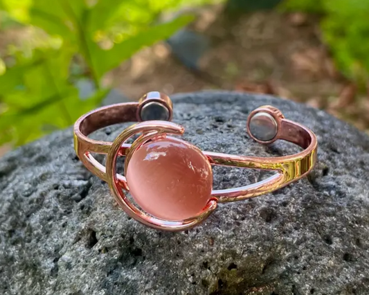 Copper Crescent Gemstone Bangle (Red)
